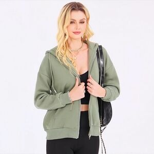 PrettyGarden Sage Green Zip Up Hoodie Small Oversized Relaxed Fit Pastel